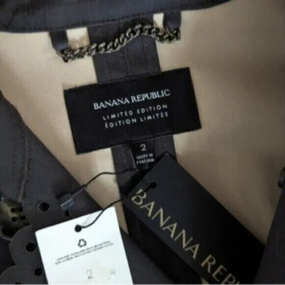 NWT Banana Republic 100% cotton gray eyelet scallop edge trench coat - Picture 6 of 8